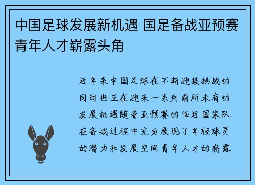 中国足球发展新机遇 国足备战亚预赛青年人才崭露头角