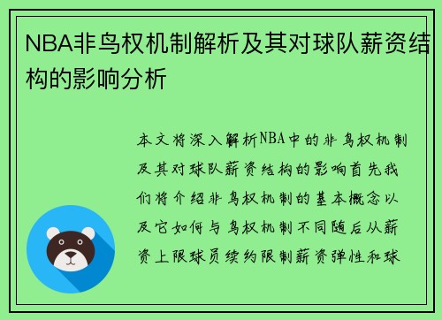 NBA非鸟权机制解析及其对球队薪资结构的影响分析